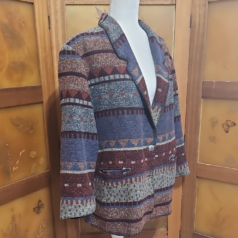 Pendleton Blue and Brown Patterned Blazer - image 11